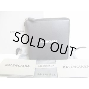 Photo: BALENCIAGA Black Leather Bifold Round Zip Wallet Compact Wallet #8466