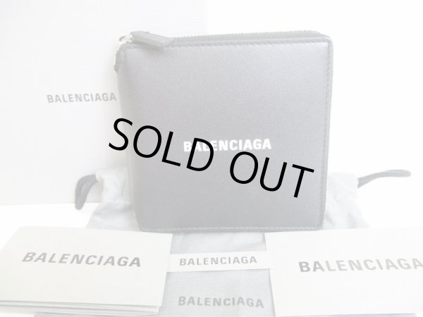 Photo1: BALENCIAGA Black Leather Bifold Round Zip Wallet Compact Wallet #8466