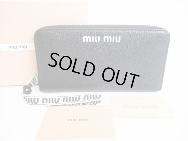 Photo1: miumiu Black Goat Leather MADRAS SPORT Round Zip Long Wallet #8467