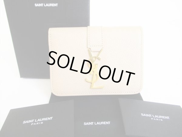 Photo1: Saint Laurent Paris YSL Motif Beige Leather Bifold Wallet #8471