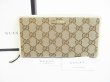 Photo1: GUCCI GG Brown Canvas White Leather Round Zip Long Wallet #8474