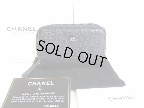 Photo1: CHANEL CC Logo Caviar Black Leather Round Zip Coin Purse #8495