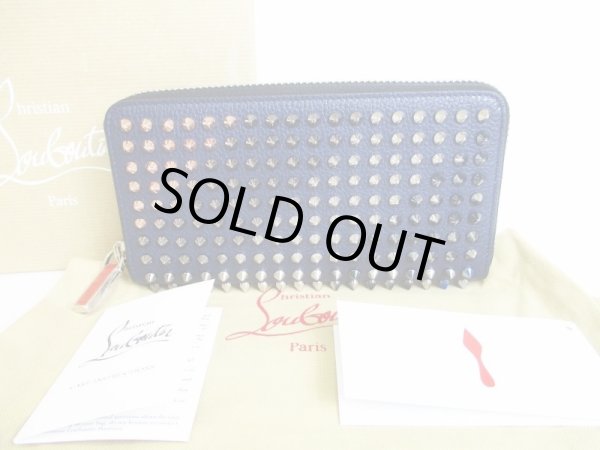 Photo1: Christian Louboutin Panettone Navy Blue Leather Round Zip Wallet #8537