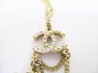 Photo5: CHANEL CC Logo Pink Rhinestone Gold Chain Pendant Necklace #8562