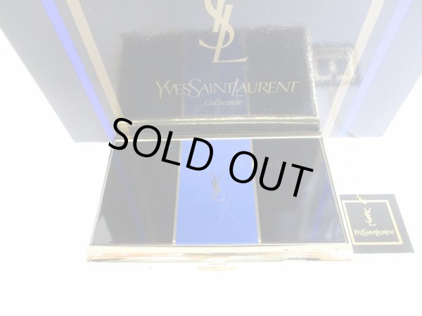 Photo1: Yves Saint Laurent YSL Gold Black Blue Steel Card Holder #8619