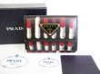 Photo1: PRADA Black Saffiano Leather Lipstick Motif Trifold Wallet Wallet #8628