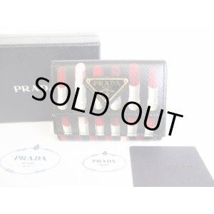 Photo: PRADA Black Saffiano Leather Lipstick Motif Trifold Wallet Wallet #8628