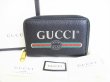 Photo1: GUCCI Logo Print Black Leather Coin Purse #8630