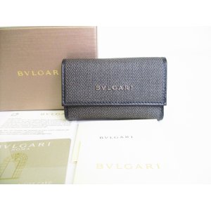 Photo: BVLGARI Weekend Gray PVC Black Leather 6 Pics Key Cases #8632