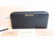 Photo1: miu miu Black Leather MADRAS Round Zip Long Wallet #8650