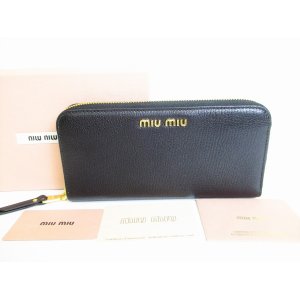 Photo: miu miu Black Leather MADRAS Round Zip Long Wallet #8650