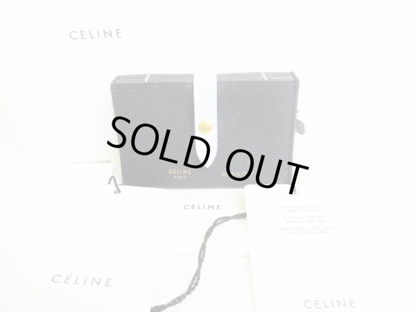 Photo1: CELINE Black Light Blue Leather Card Case Card Holder #8655