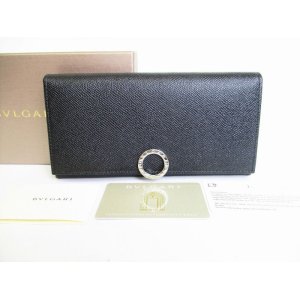 Photo: BVLGARI Black Leather Logo Clip Bifold Long Wallet #8656