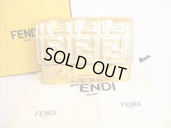 Photo1: FENDI Zucca Gold Leather Bifold Wallet Conpact Wallet #8675