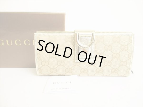 Photo1: GUCCI GG Brown Canvas Gold Leather Bifold Long Wallet #8699