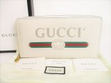 Photo: GUCCI Vintage Logo Motif Pearl White Leather Round Zip Wallet #8712