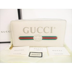 Photo: GUCCI Vintage Logo Motif Pearl White Leather Round Zip Wallet #8712