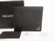 Photo1: PRADA Black Saffiano Leather Bifold Wallet Compact Wallet #8713