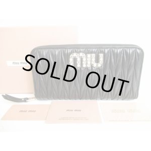 Photo: miumiu Matelasse Miu C Black Leather Round Zip Long Wallet #8715