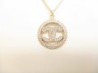 Photo2: CHANEL CC Logo Rhinestone Pendant Gold Chain Necklace #8721