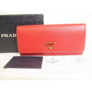 Photo: PRADA Red Saffiano Rose Leather Flap Long Wallet Purse #8737