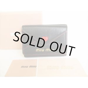 Photo: miumiu Black Leather Madras Love Trifold Wallet Compact Wallet #8740