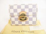 Photo: LOUIS VUITTON Damier Azur Leather Trifold Wallet Purse Joey #8741