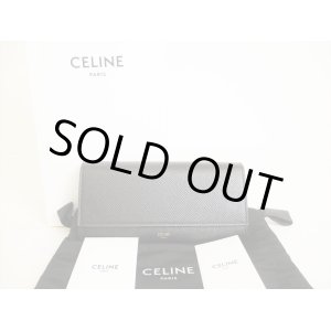 Photo: CELINE Black Leather Large Flap Wallet Bifold Long Wallet #8742