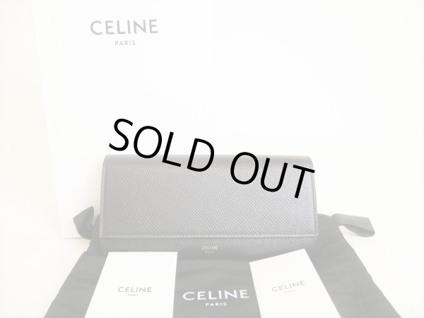 Photo1: CELINE Black Leather Large Flap Wallet Bifold Long Wallet #8742