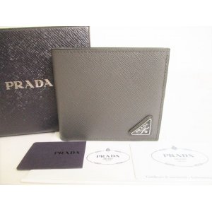 Photo: PRADA Gray Tricolor Saffiano Leather Bifold Wallet Compact Wallet #8744