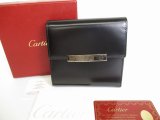 Photo: Cartier Love Collection Silver H/W Black Leather Bifold Wallet #8760