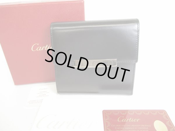 Photo1: Cartier Love Collection Silver H/W Black Leather Bifold Wallet #8760