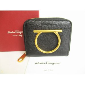 Photo: Salvatore Ferragamo Gancini Black Leather Round Zip Bifold Wallet #8762