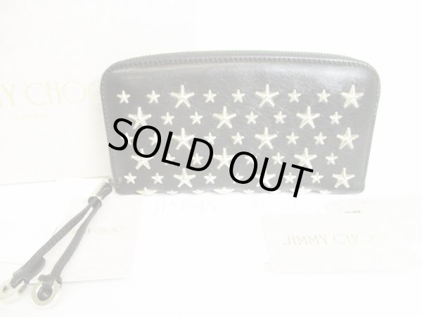 Photo1: Jimmy Choo Metal Stars Black Leather Round Zip Wallet FILIPA #8770