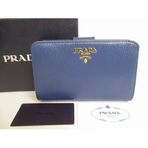 Photo: PRADA Saffiano Blue Leather Bifold Wallet Compact Wallet #8777