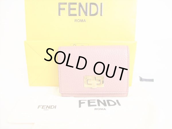 Photo1: FENDI Rose Leather Gold H/W Credit Card Business Card Holder #8783