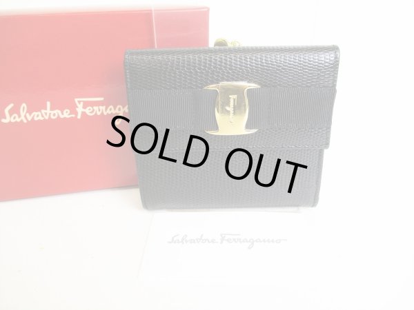 Photo1: Salvatore Ferragamo Vala Black Leather Bifold Long Wallet #8791