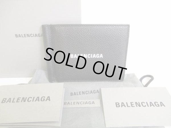 Photo1: BALENCIAGA Black Leather Bifold Wallet Compact Wallet #8801