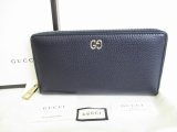 Photo: GUCCI GG Metal Navy Blue Leather Round Zip Long Wallet #8803