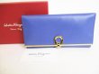 Photo1: Salvatore Ferragamo Gancini Blue Leather Bifold Long Wallet #8814