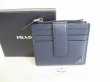 Photo1: PRADA Saffiano Blue Leather Bifold Wallet Card Holder #8839