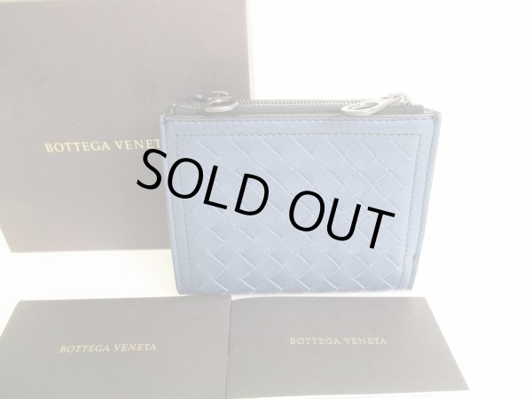 Photo1: BOTTEGA VENETA Navy Blue Leather Bifold Wallet Compact Wallet #8840