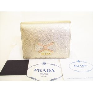 Photo: PRADA Saffiano Leather Ribbon Motif Bifold Wallet Compact Wallet #8850