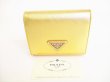 Photo1: PRADA Gold Saffiano Leather Trifold Wallet Compact Wallet #8866