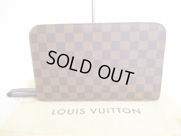 Photo1: LOUIS VUITTON Damier Brown Leather Clutch Bag Purse Saint Louis #8878