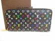 Photo1: LOUIS VUITTON Multi-color Black Leather Round Zip Zippy Wallet #8880