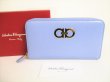 Photo1: Salvatore Ferragamo Gancini Light Blue Leather Round Zip Wallet #8888