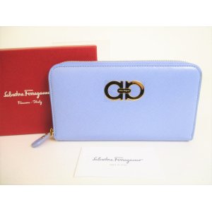 Photo: Salvatore Ferragamo Gancini Light Blue Leather Round Zip Wallet #8888