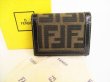 Photo1: FENDI Zucca Canvas Black Leather Trifold Wallet Compact Wallet #8892