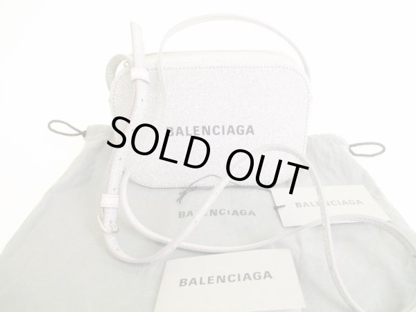 Photo1: BALENCIAGA Everyday Silver Glitter Leather Crossbody Bag #8906